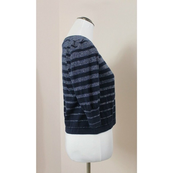 MARC by MARC JACOBS Sz XS Navy Silver Metallic Stripe Crop Cardigan Sweater - Picture 4 of 7